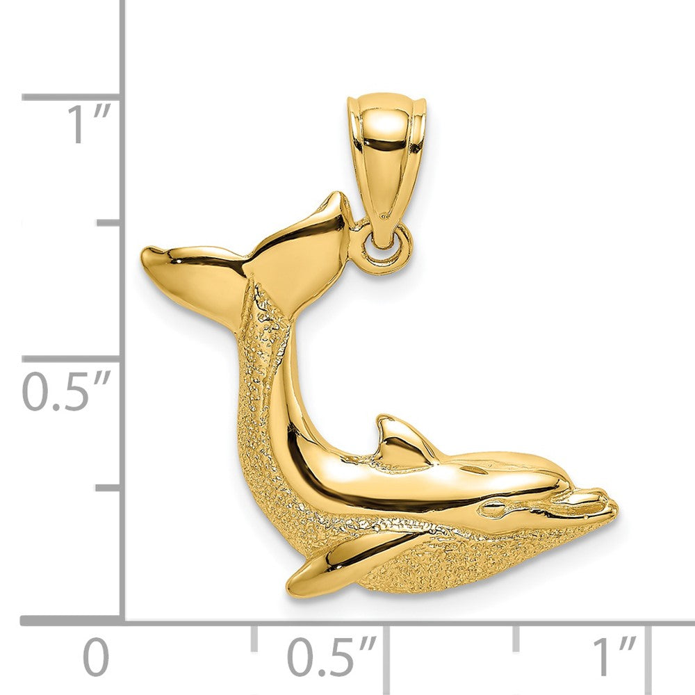 14k Yellow Gold 24 mm 2-D Textured Dolphin Jumping Charm (1.85 grams)