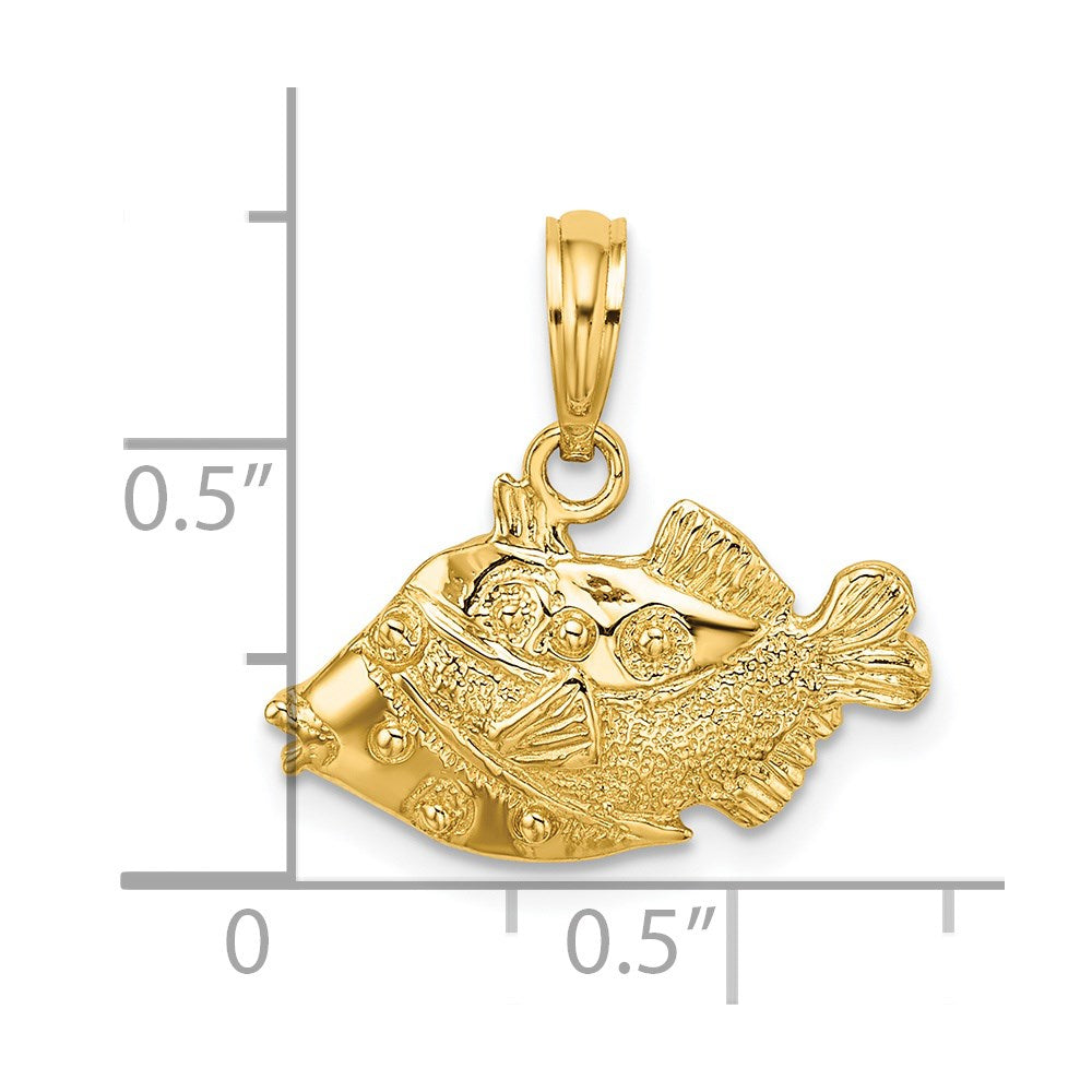 14k Yellow Gold 18.5 mm 2-D Polished Engraved Fish Charm (1.42 grams)