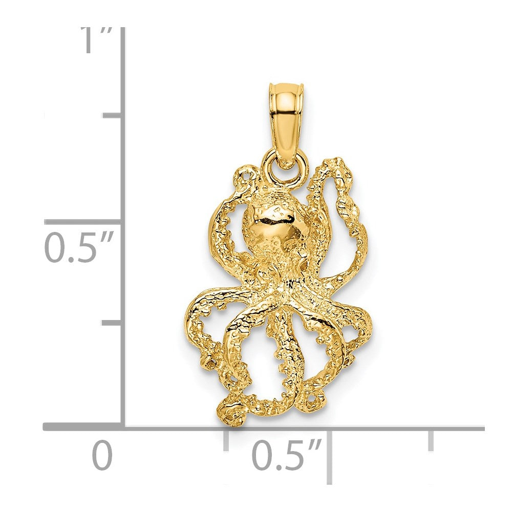 14k Yellow Gold 11.75 mm Textured Octopus Charm (1.2 grams)