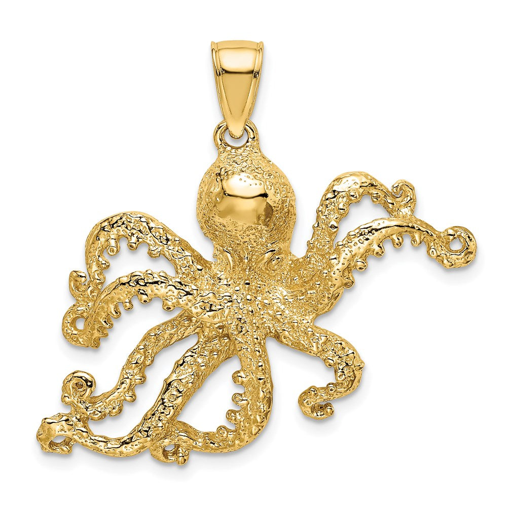 14k Yellow Gold 34.85 mm Textured Octopus Charm (5.98 grams)