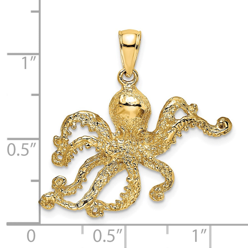 14k Yellow Gold 28 mm Textured Octopus Charm (3.55 grams)