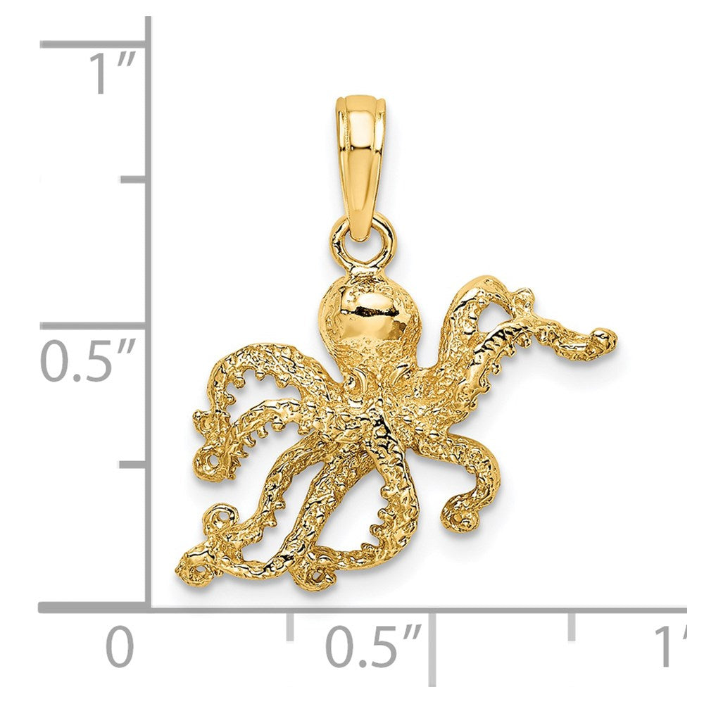 14k Yellow Gold 20.6 mm Textured Octopus Charm (1.57 grams)