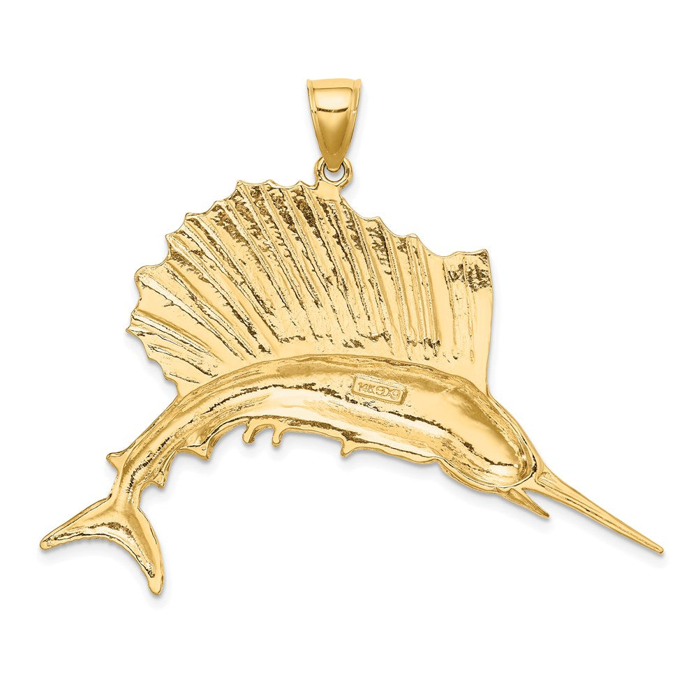 14k Yellow Gold 55 mm Polished Sailfish Charm (9.37 grams)