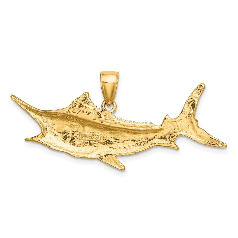 14k Yellow Gold 45.2 mm 2-D Textured Marlin Fish Charm (3.82 grams)