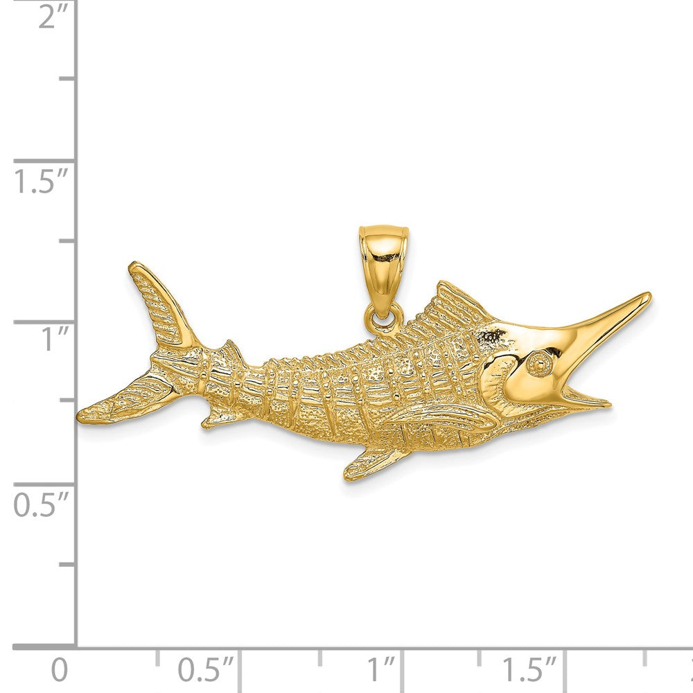 14k Yellow Gold 45.2 mm 2-D Textured Marlin Fish Charm (3.82 grams)
