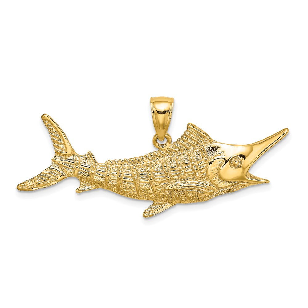 14k Yellow Gold 45.2 mm 2-D Textured Marlin Fish Charm (3.82 grams)