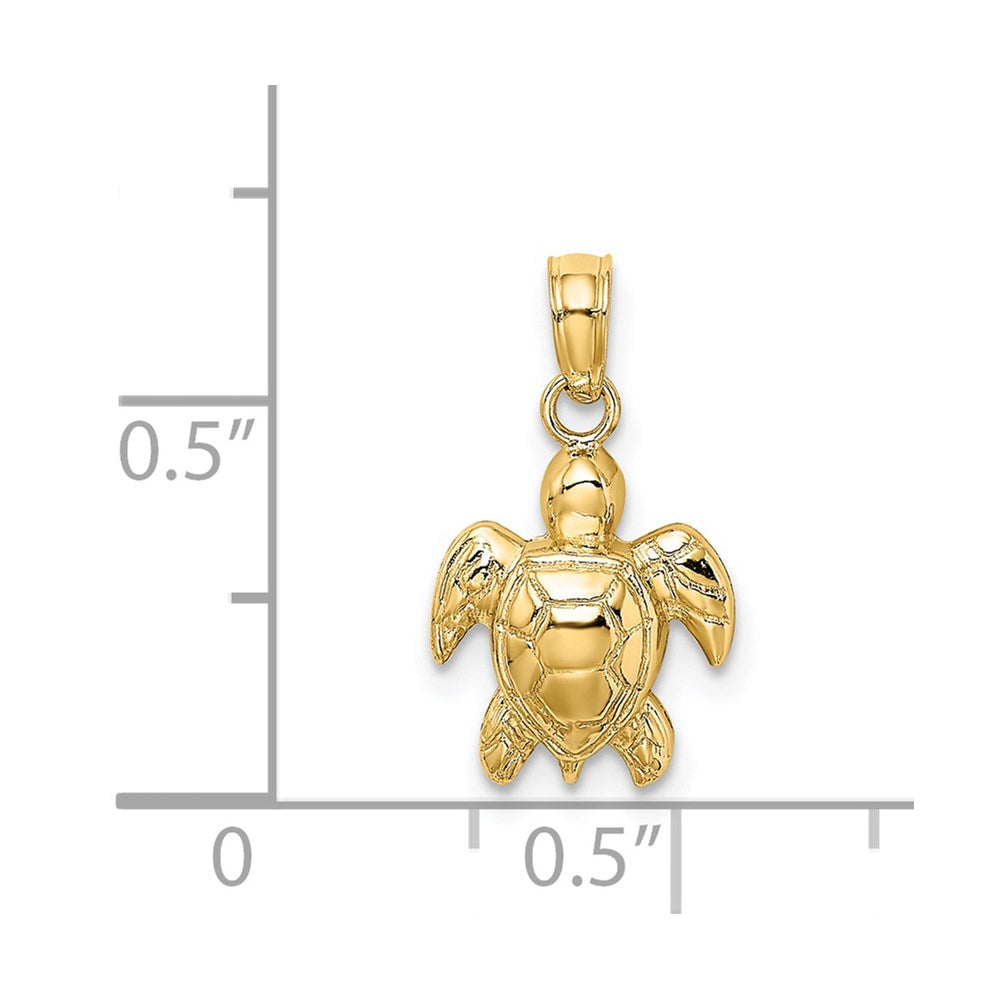 14k Yellow Gold 10.3 mm Textured Mini Sea Turtle Charm (0.85 grams)