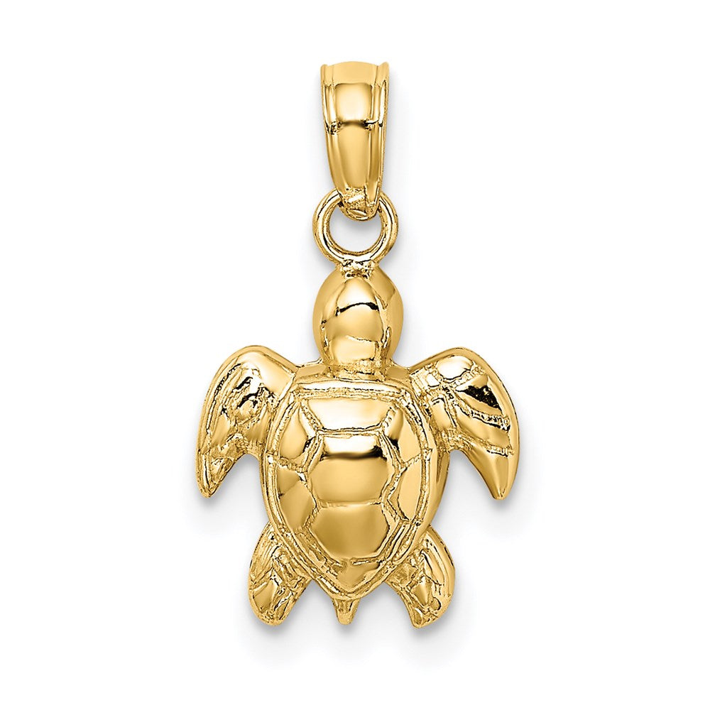14k Yellow Gold 10.3 mm Textured Mini Sea Turtle Charm (0.85 grams)