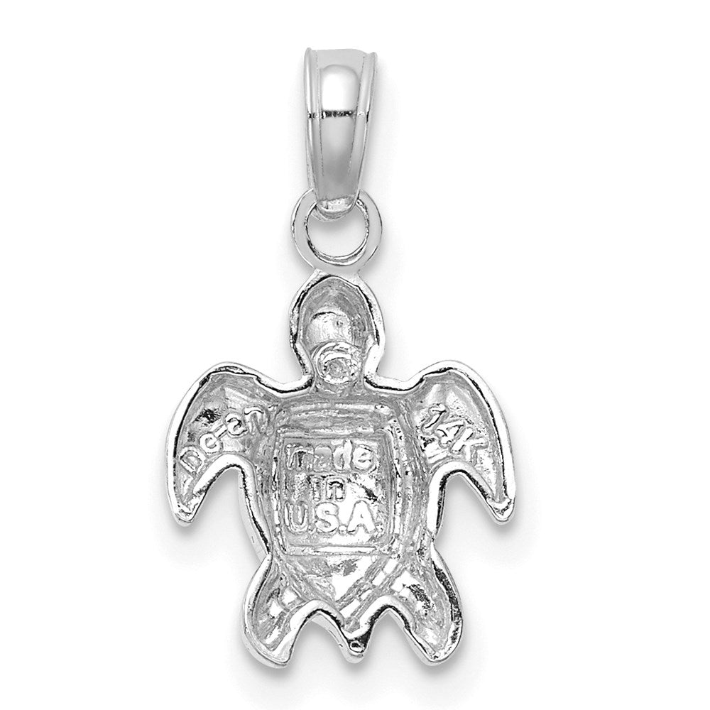 14k White Gold 10.3 mm Textured Mini Sea Turtle Charm (0.85 grams)