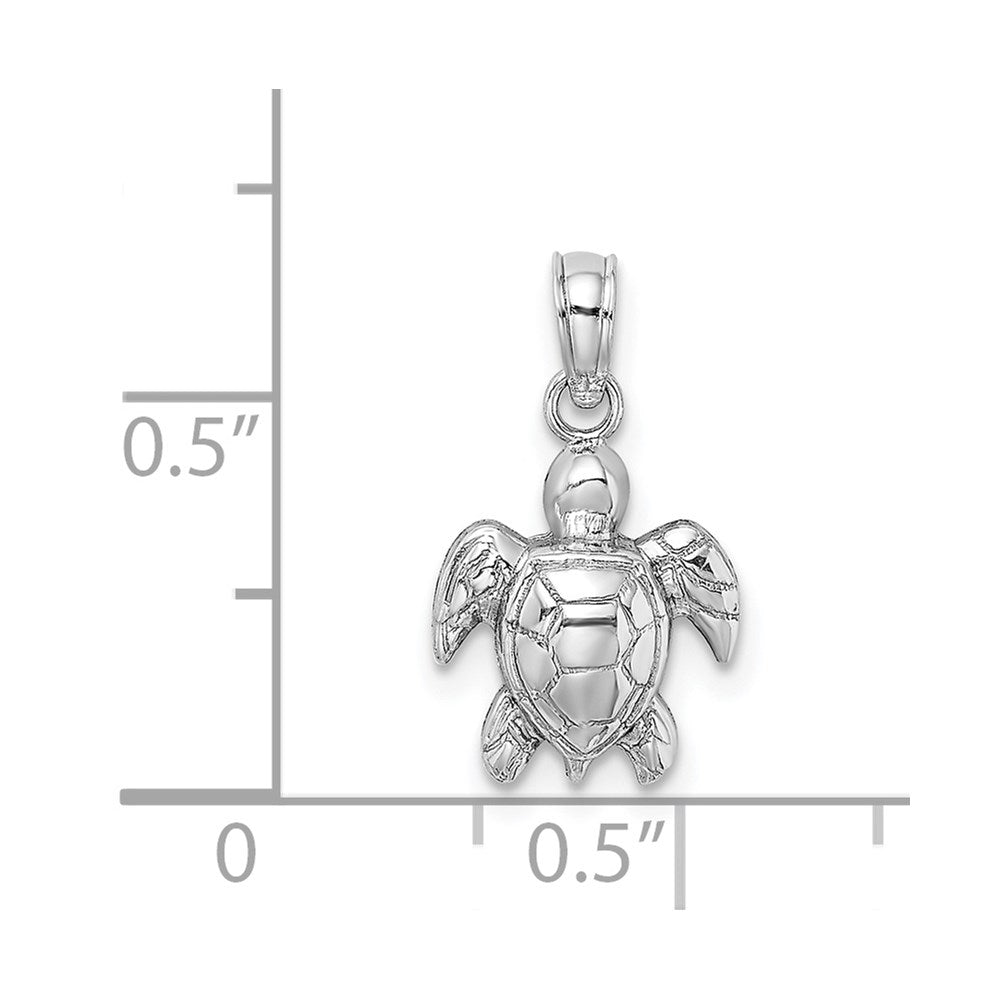 14k White Gold 10.3 mm Textured Mini Sea Turtle Charm (0.85 grams)
