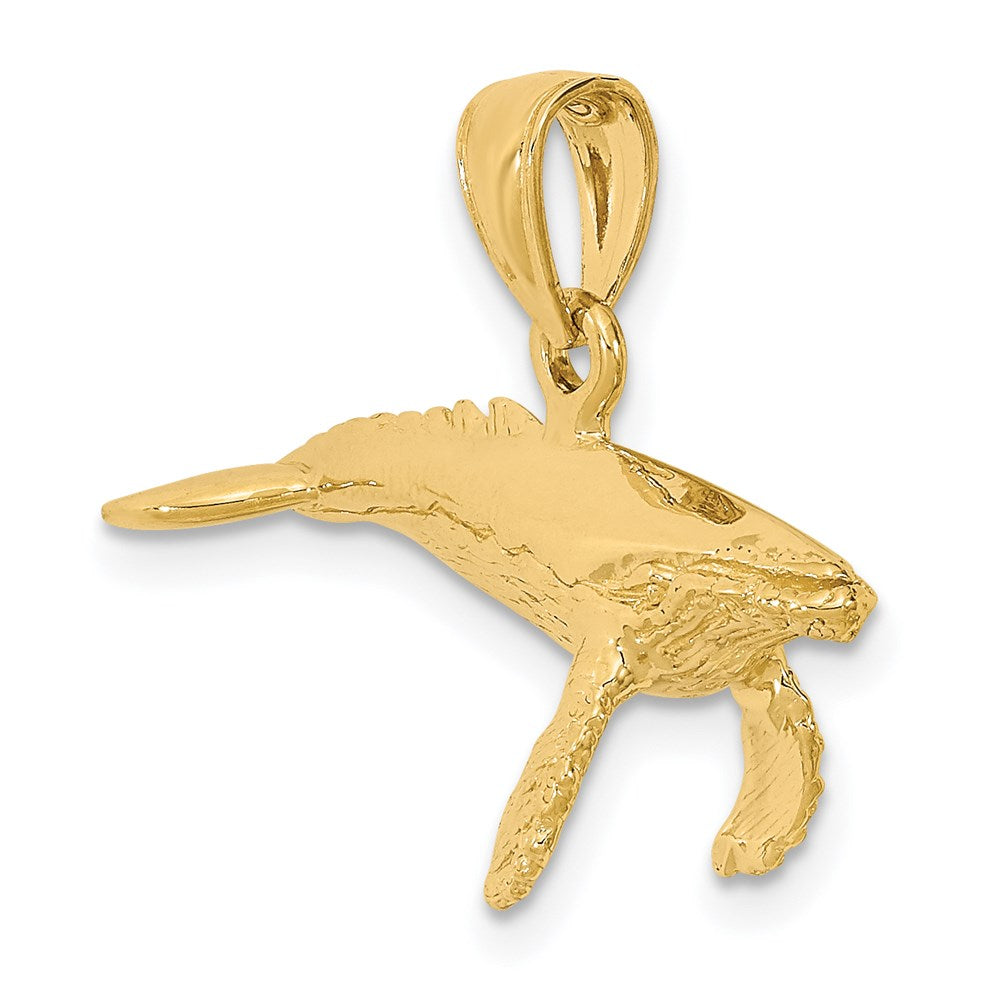 14k Yellow Gold 27.1 mm 3-D w/ Textured Underside Humpback Whale Charm (4.16 grams)