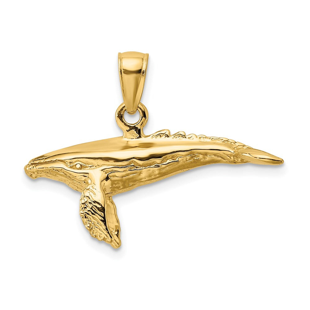 14k Yellow Gold 27.1 mm 3-D w/ Textured Underside Humpback Whale Charm (4.16 grams)