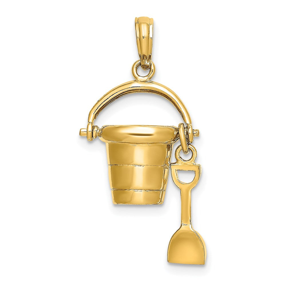 14k Yellow Gold 14.35 mm 3D MYRTLE BEACH Bucket and Shovel Charm (2.99 grams)