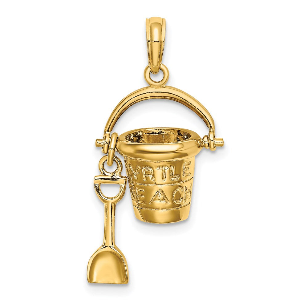 14k Yellow Gold 14.35 mm 3D MYRTLE BEACH Bucket and Shovel Charm (2.99 grams)