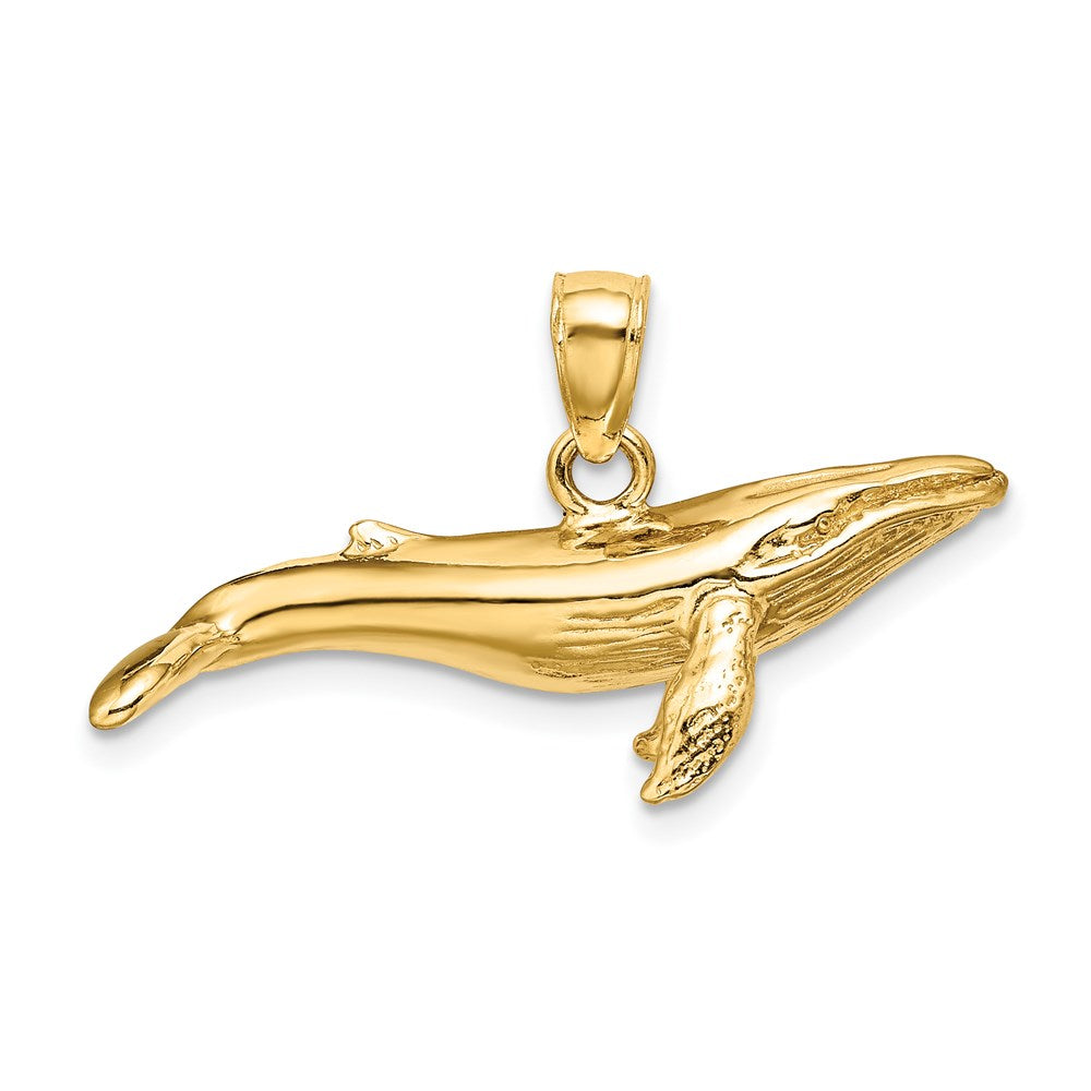 14k Yellow Gold 31.3 mm 3-D Textured Underside Humpback Whale Charm (6.86 grams)