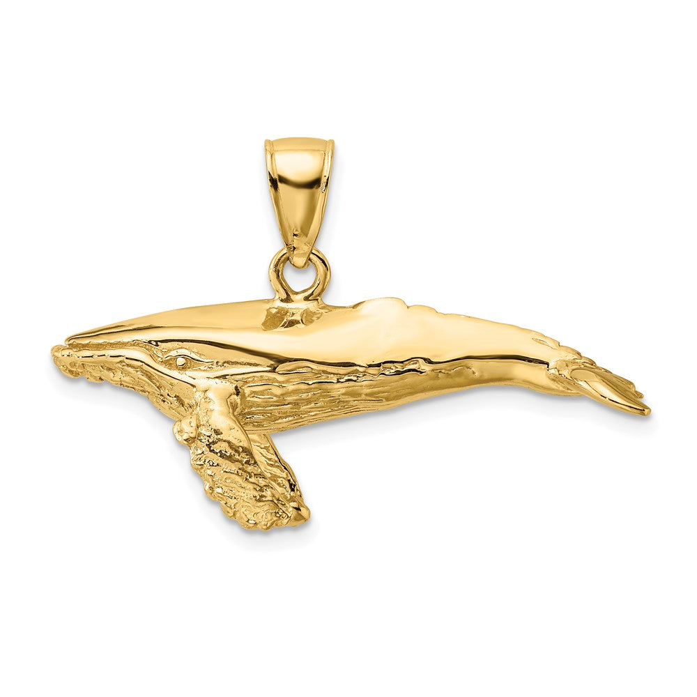 14k Yellow Gold 34.3 mm 3-D Textured Underside Humpback Whale Charm (8.25 grams)