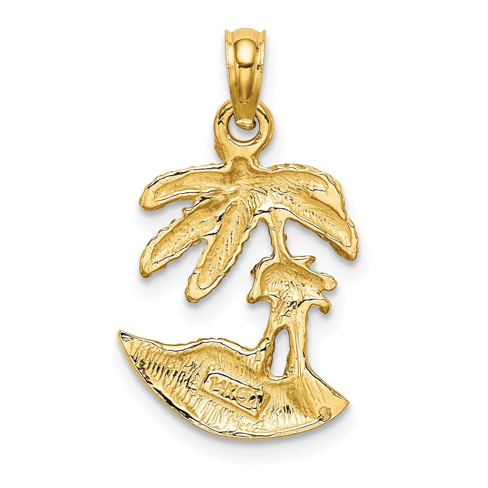14k Yellow Gold 13.4 mm 2-D Palm Trees On Island Charm (1.87 grams)