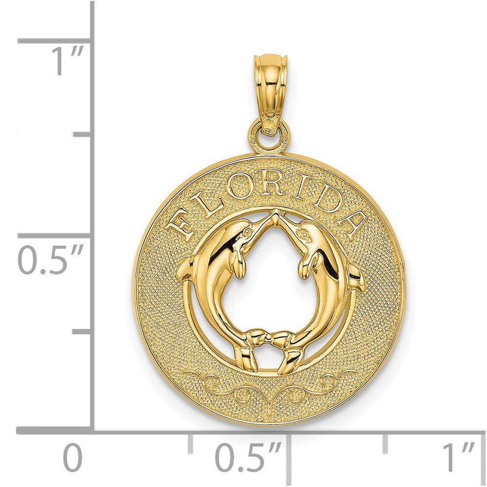 14k Yellow Gold 19.1 mm FLORIDA w/Dolphins Circle Charm (2.08 grams)