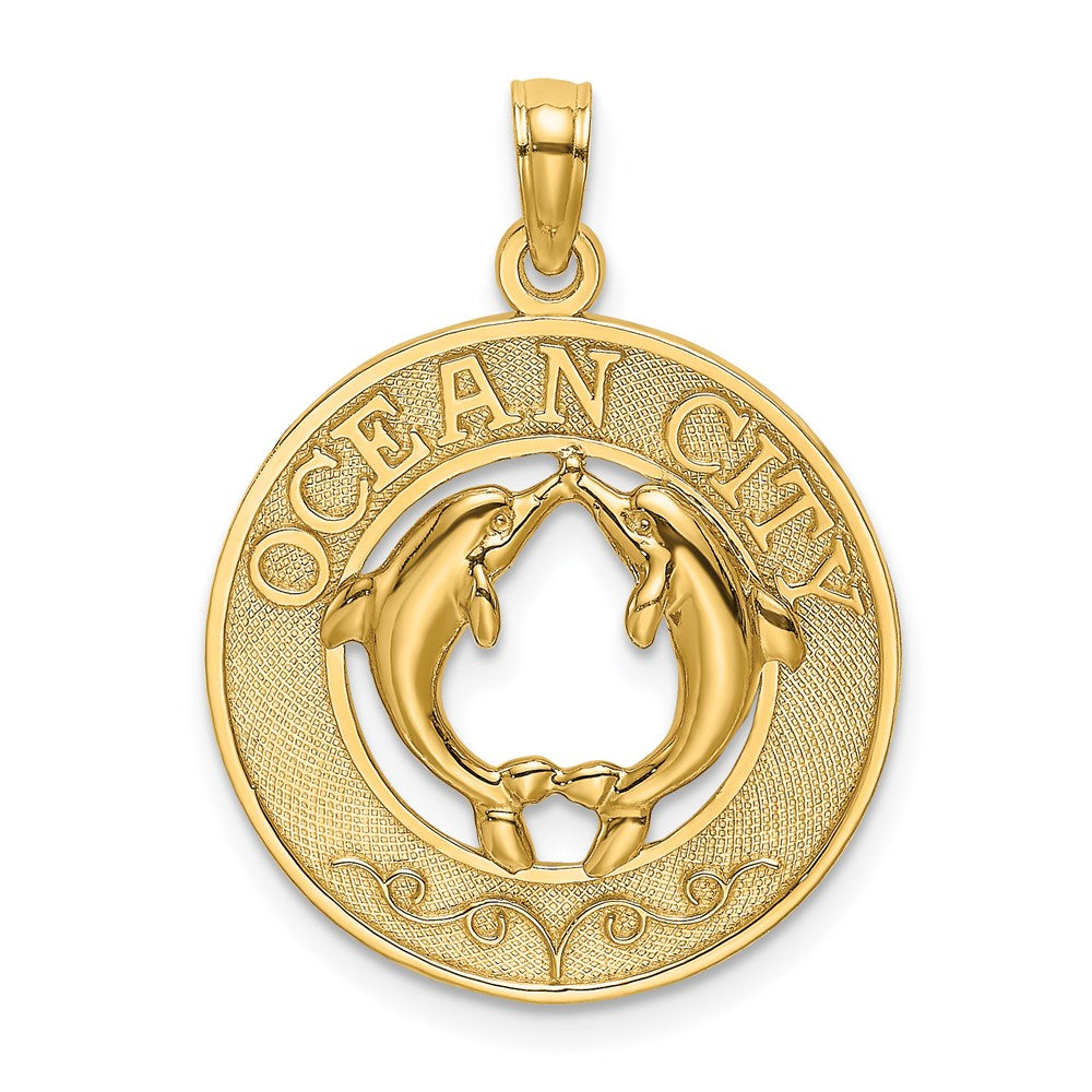 14k Yellow Gold 19.1 mm OCEAN CITY w/ Dolphins Charm (1.96 grams)