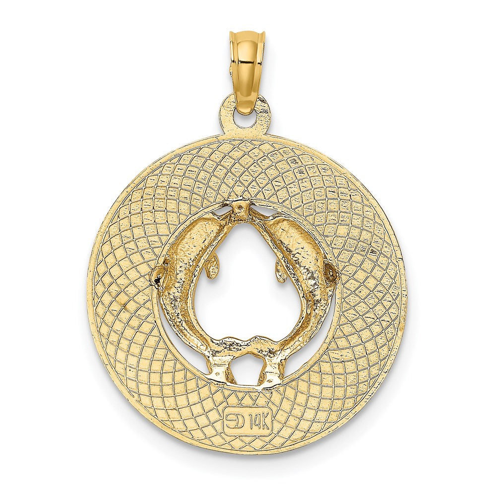 14k Yellow Gold 19.1 mm MARCO ISLAND Circle w/ Dolphins Charm (2.04 grams)