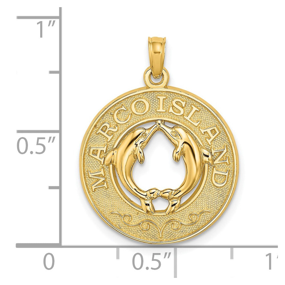 14k Yellow Gold 19.1 mm MARCO ISLAND Circle w/ Dolphins Charm (2.04 grams)