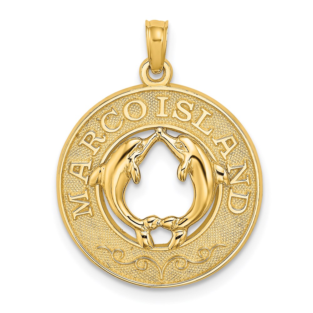 14k Yellow Gold 19.1 mm MARCO ISLAND Circle w/ Dolphins Charm (2.04 grams)