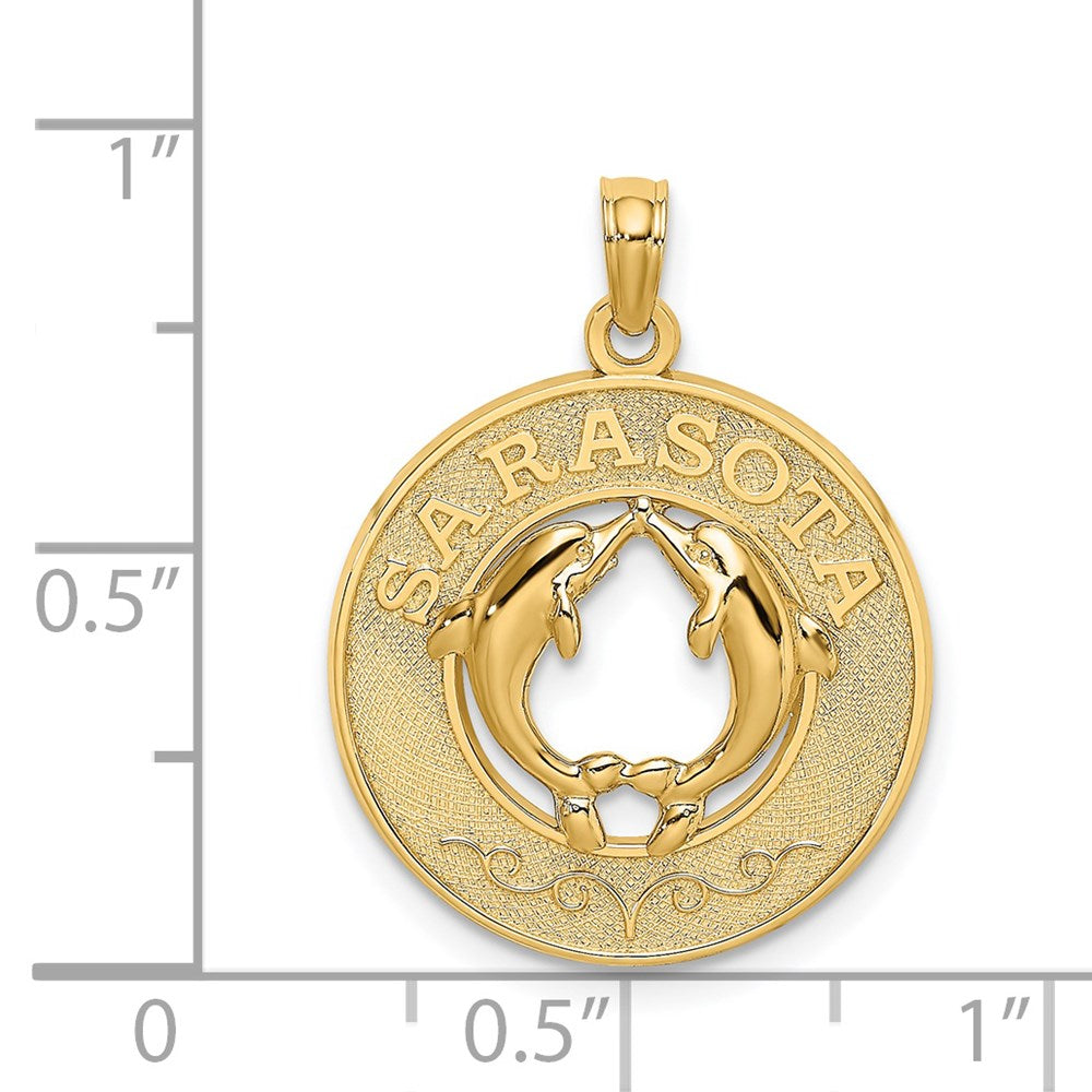 14k Yellow Gold 19.2 mm SARASOTA w/Dolphins Circle Charm (2.12 grams)