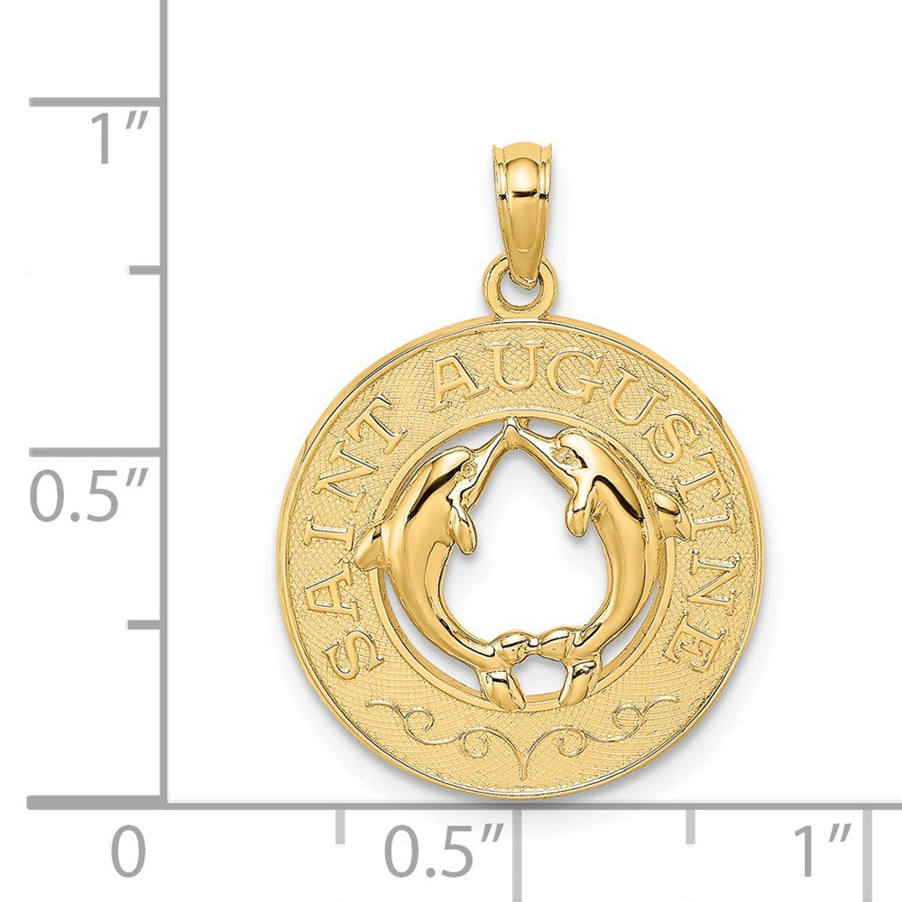 14k Yellow Gold 19.2 mm SAINT AUGUSTINE w/Dolphins Circle Charm (2.04 grams)