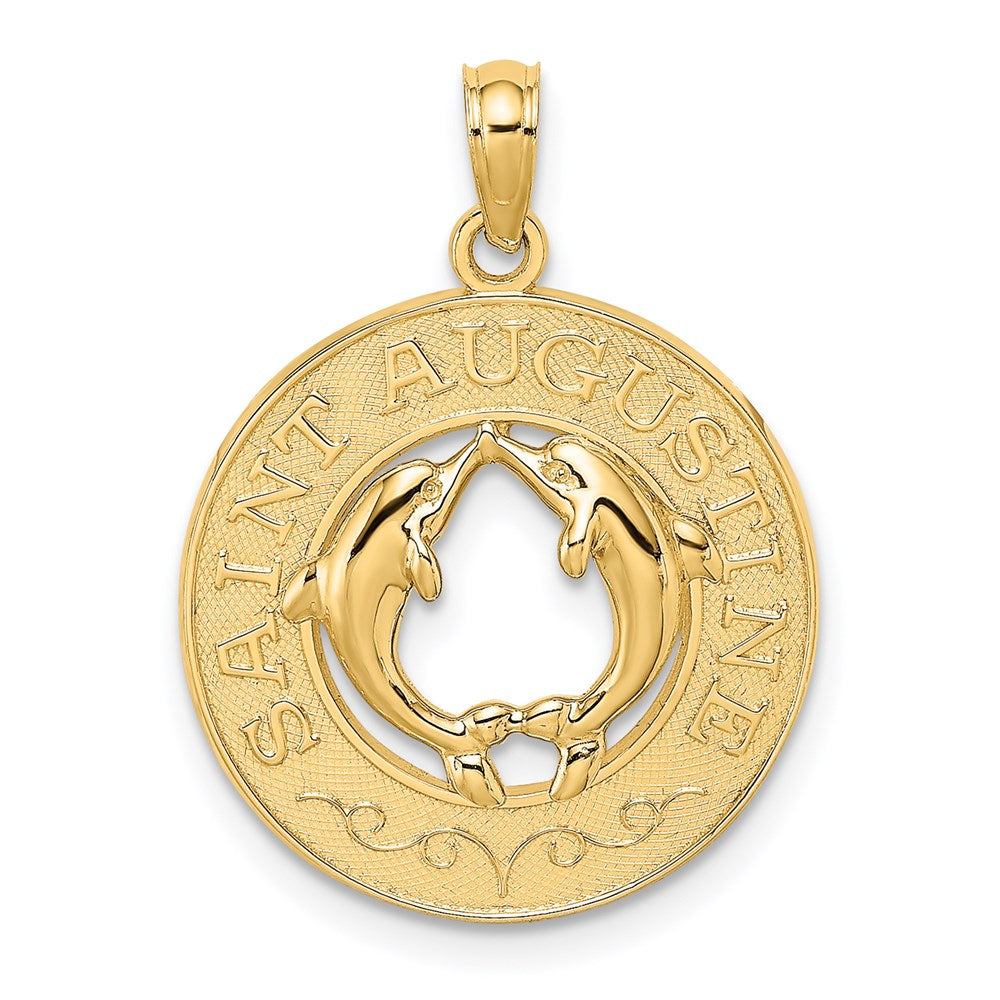 14k Yellow Gold 19.2 mm SAINT AUGUSTINE w/Dolphins Circle Charm (2.04 grams)