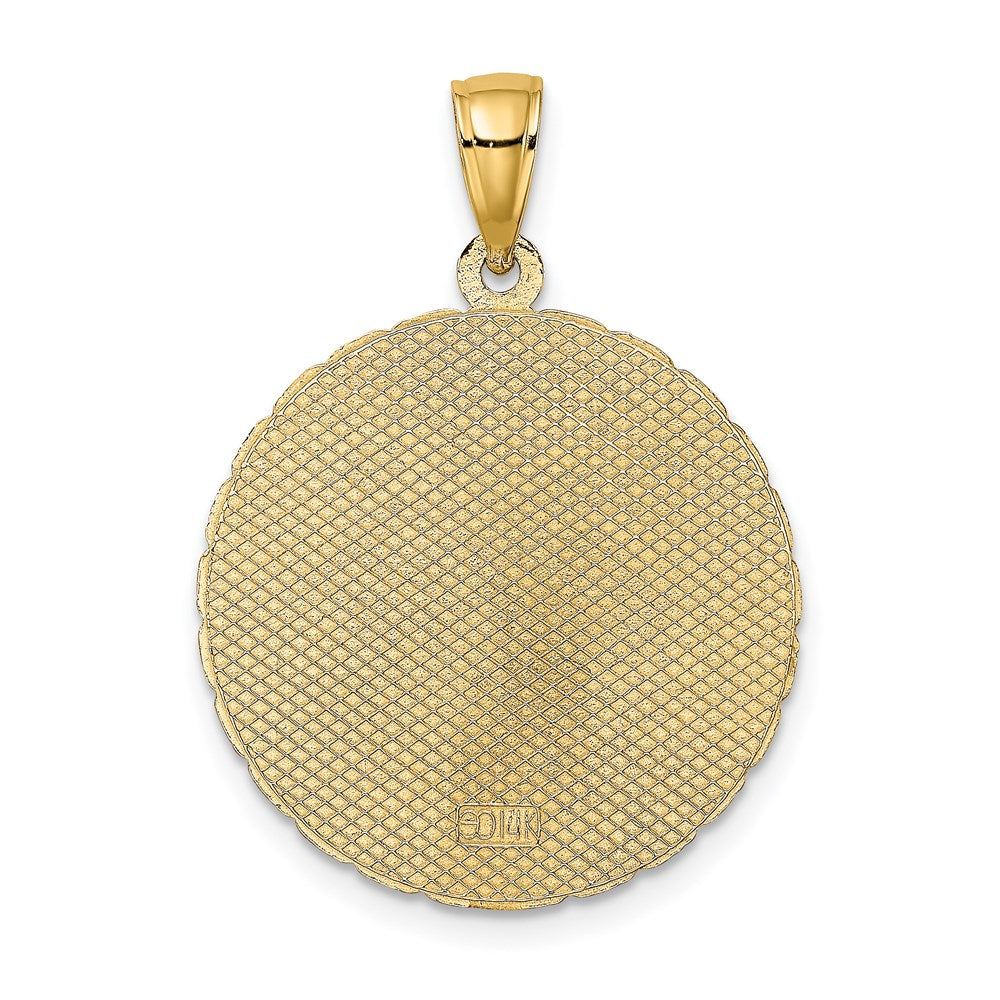 14k Yellow Gold 21.65 mm JAMAICA and Palm Tree Disk Charm (2.91 grams)