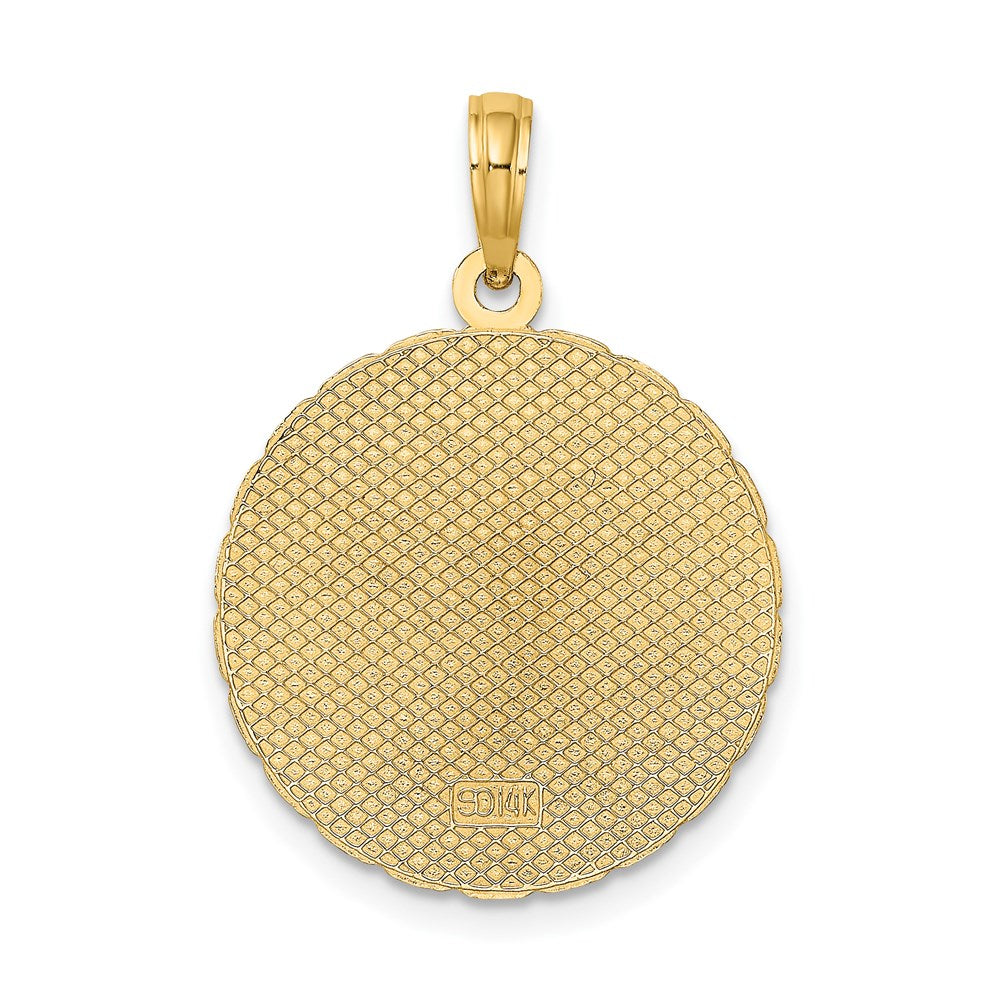 14k Yellow Gold 18.97 mm JAMAICA and Palm Tree Disk Charm (2.38 grams)