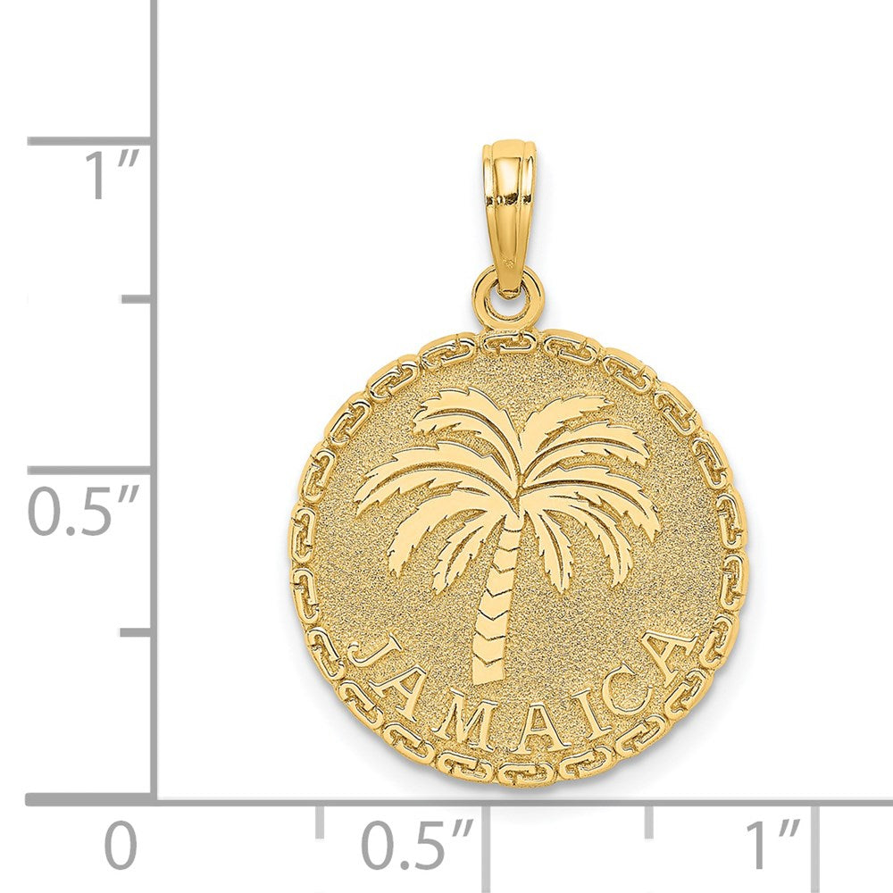 14k Yellow Gold 18.97 mm JAMAICA and Palm Tree Disk Charm (2.38 grams)