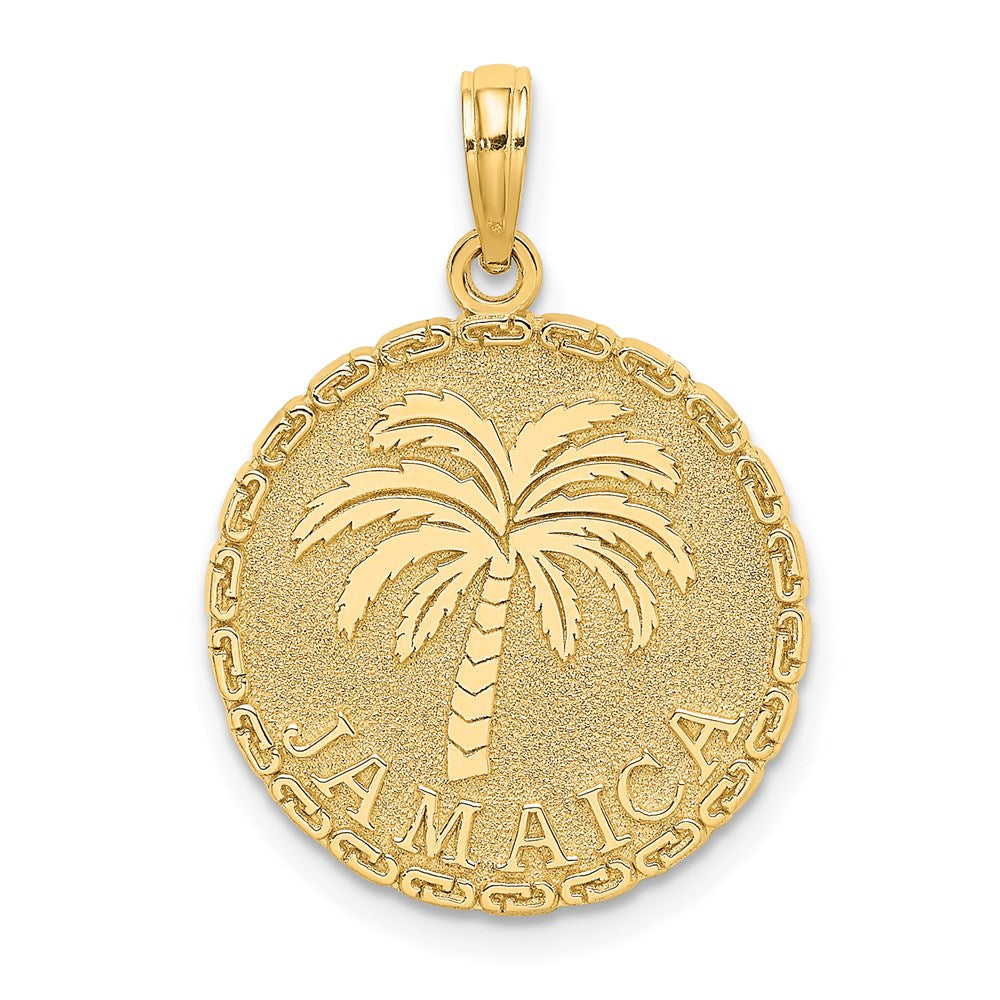 14k Yellow Gold 18.97 mm JAMAICA and Palm Tree Disk Charm (2.38 grams)