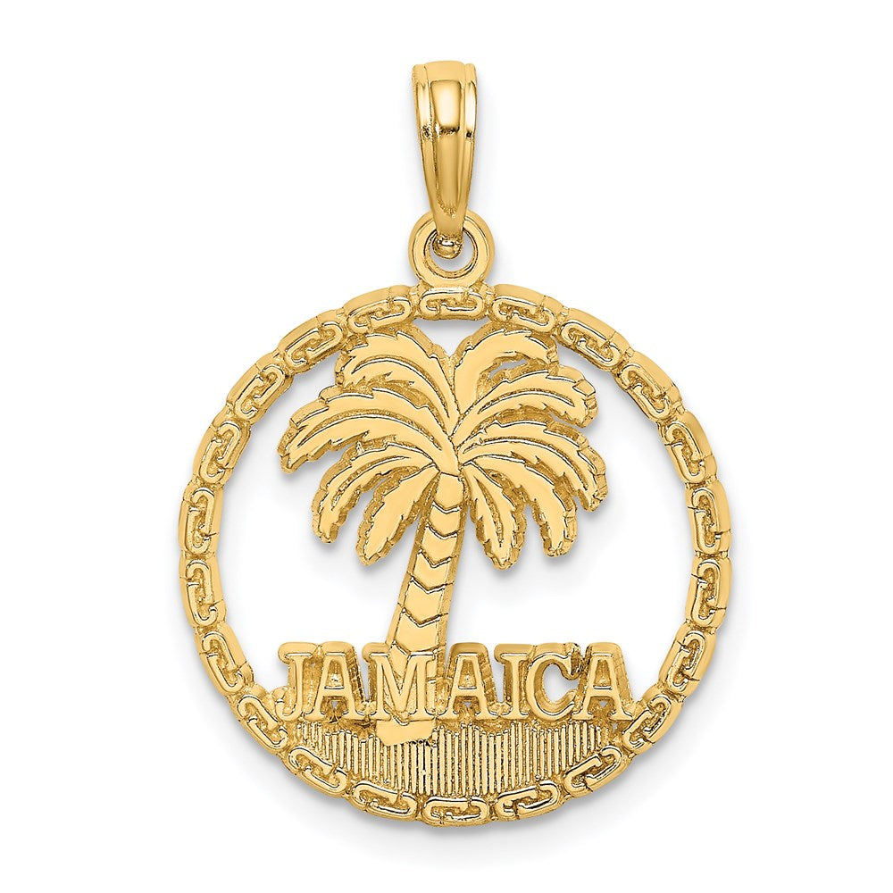 14k Yellow Gold 19.5 mm JAMAICA Palm Tree Circle Charm (1.78 grams)