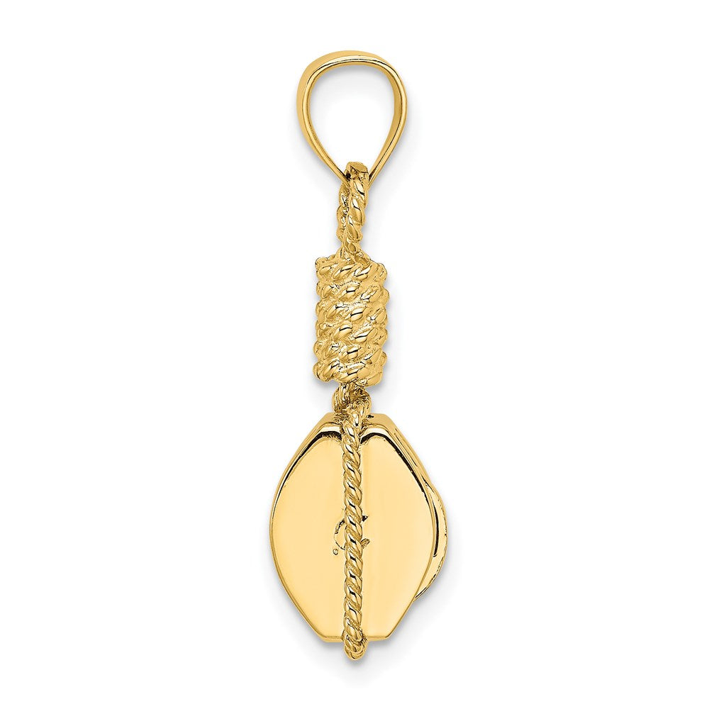 14k Yellow Gold 7.36 mm 3D Block Mariners Pulley Charm (4.21 grams)