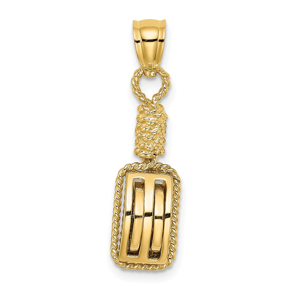 14k Yellow Gold 7.36 mm 3D Block Mariners Pulley Charm (4.21 grams)