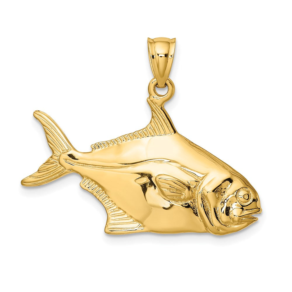 14k Yellow Gold 32.7 mm 3-D Polished Pompano Fish Charm (7.64 grams)