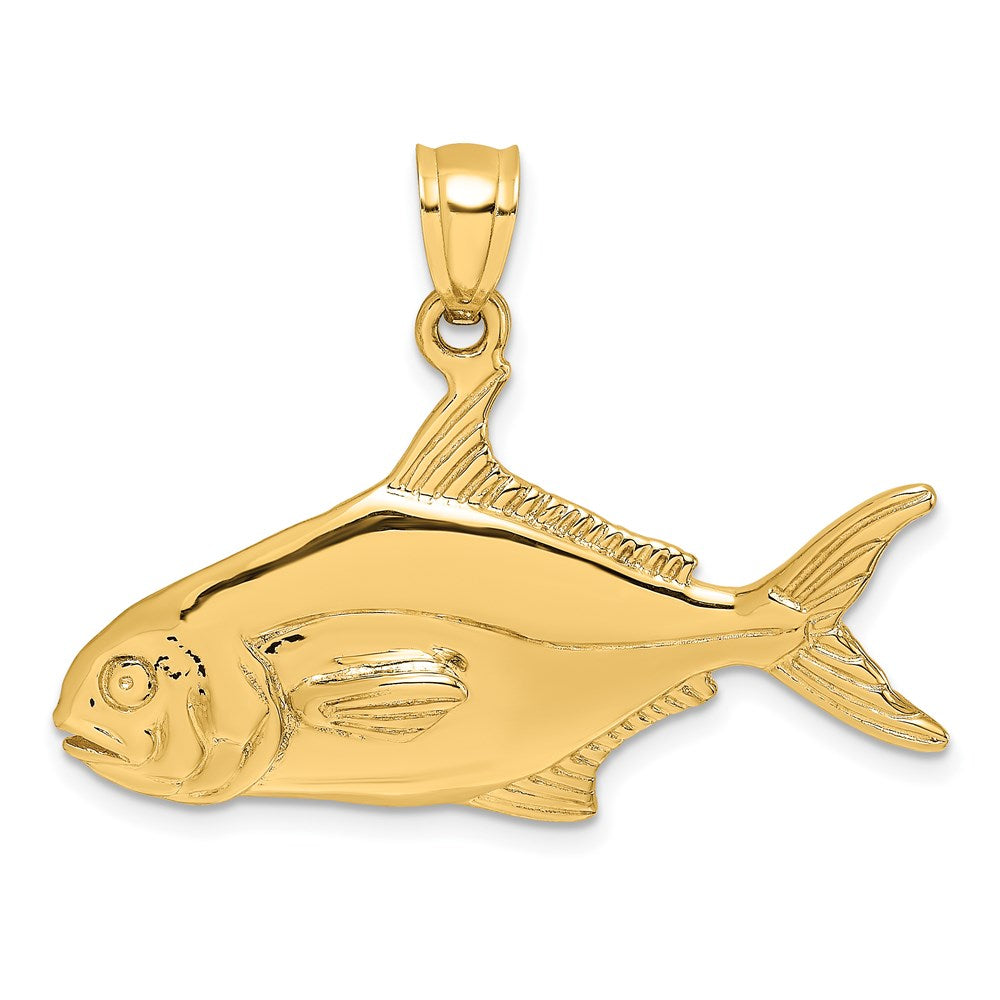 14k Yellow Gold 32.7 mm 3-D Polished Pompano Fish Charm (7.64 grams)