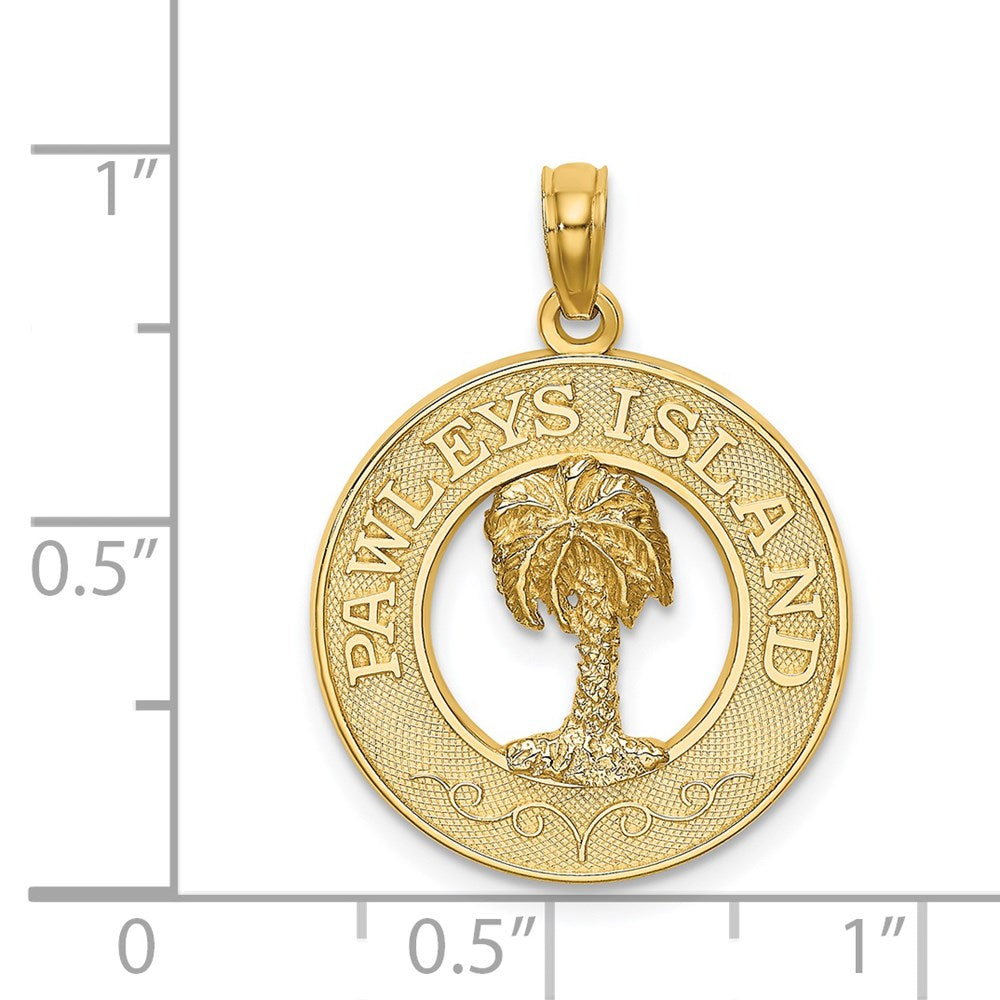14k Yellow Gold 19.6 mm PAWLEYS ISLAND Palm Tree Charm (1.96 grams)