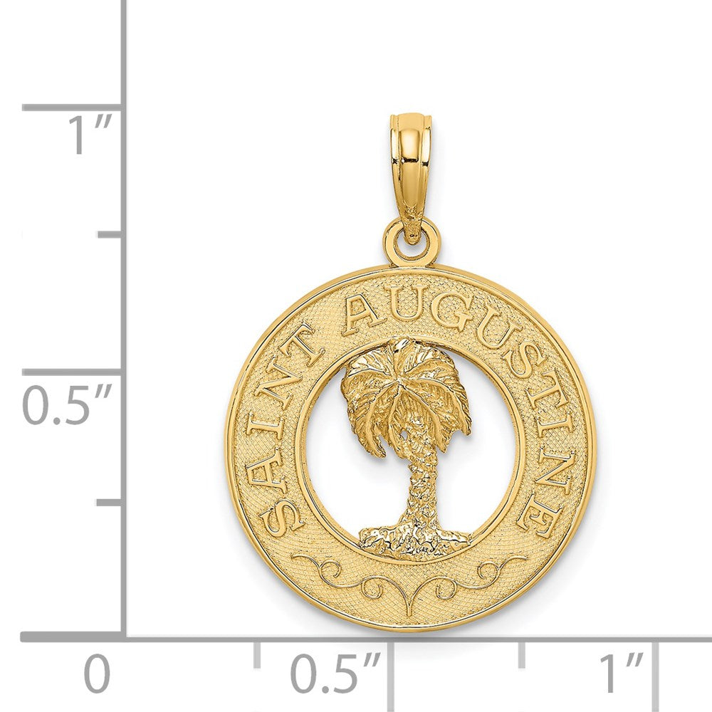 14k Yellow Gold 19.2 mm SAINT AUGUSTINE w/Palm Tree Circle Charm (1.81 grams)