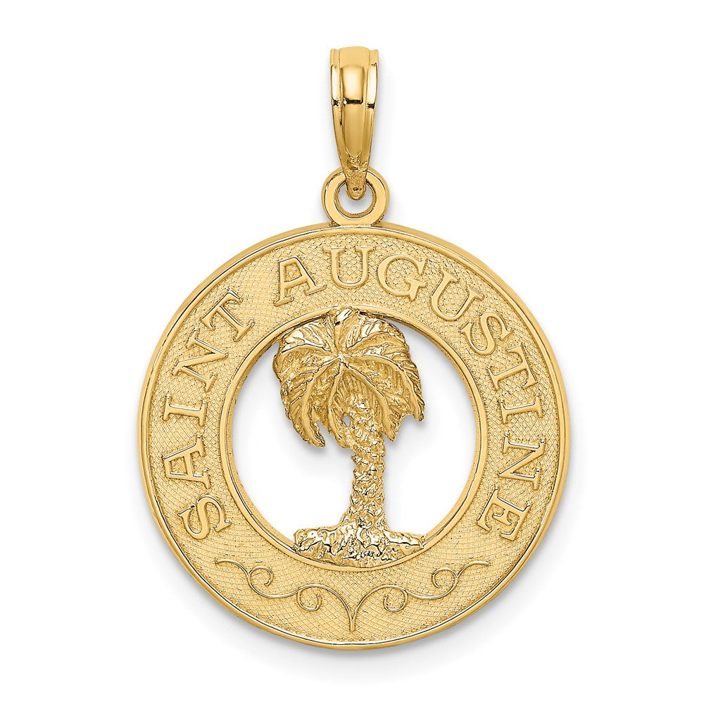 14k Yellow Gold 19.2 mm SAINT AUGUSTINE w/Palm Tree Circle Charm (1.81 grams)