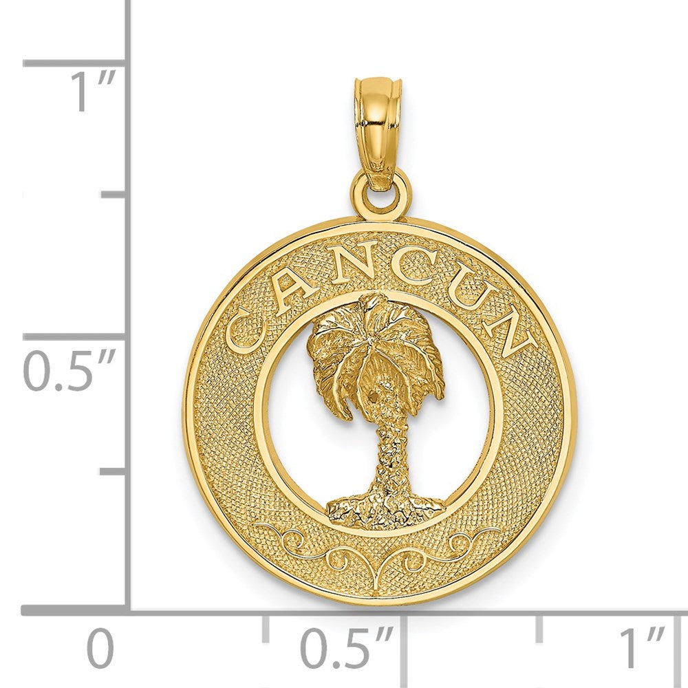 14k Yellow Gold 19 mm CANCUN w/Palm Tree Circle Charm (1.93 grams)
