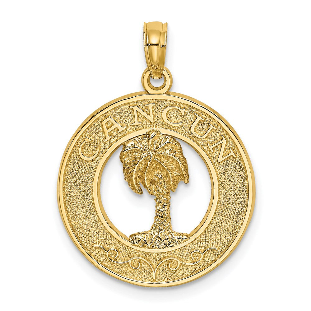 14k Yellow Gold 19 mm CANCUN w/Palm Tree Circle Charm (1.93 grams)