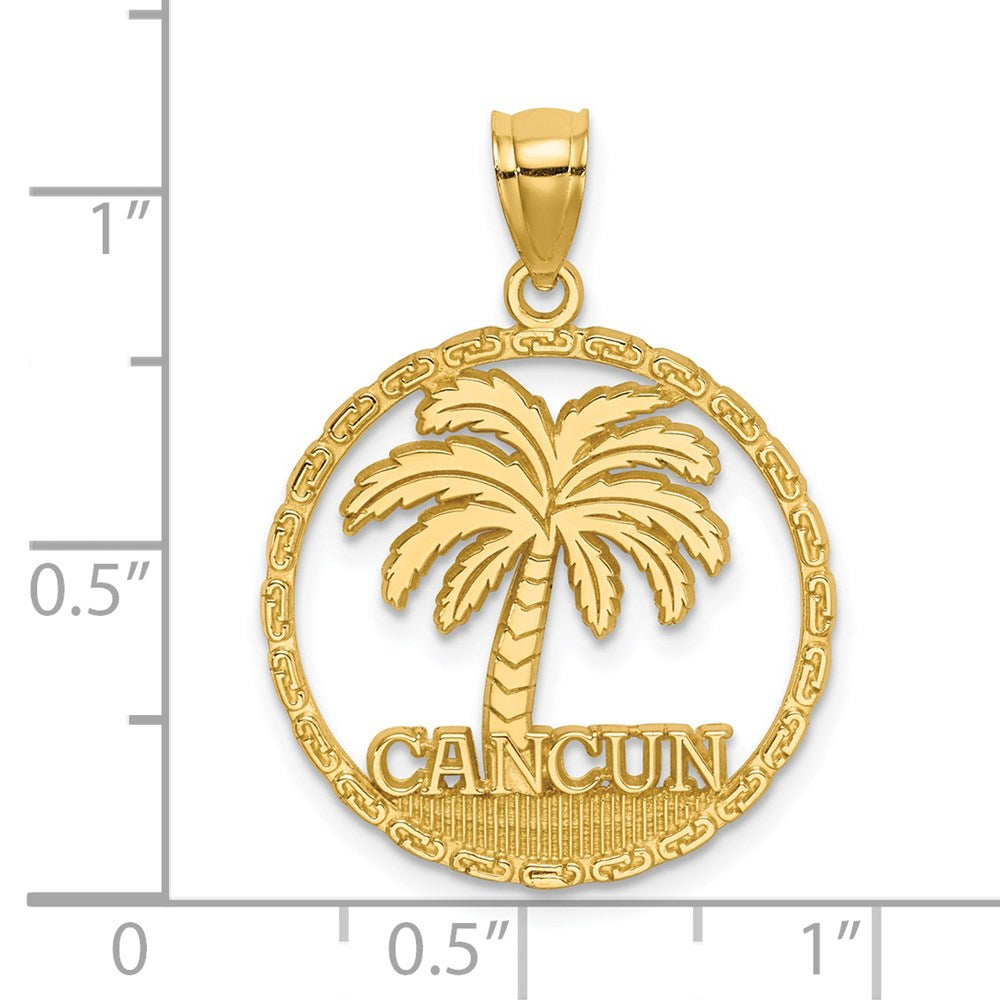 14k Yellow Gold 21.5 mm CANCUN Palm Tree Circle Charm (2.08 grams)