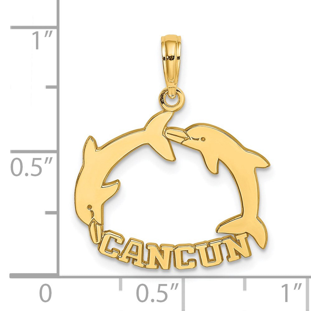 14k Yellow Gold 21 mm CANCUN w/ Double Jumping Dolphin Charm (1.02 grams)