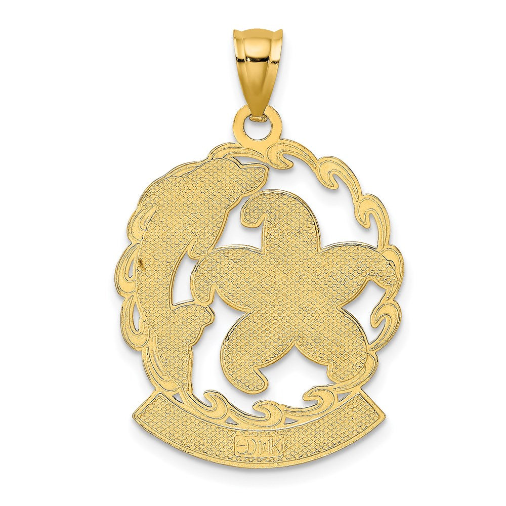 14k Yellow Gold 21.2 mm FLORIDA Starfish and Dolphin Wave Charm (3.48 grams)