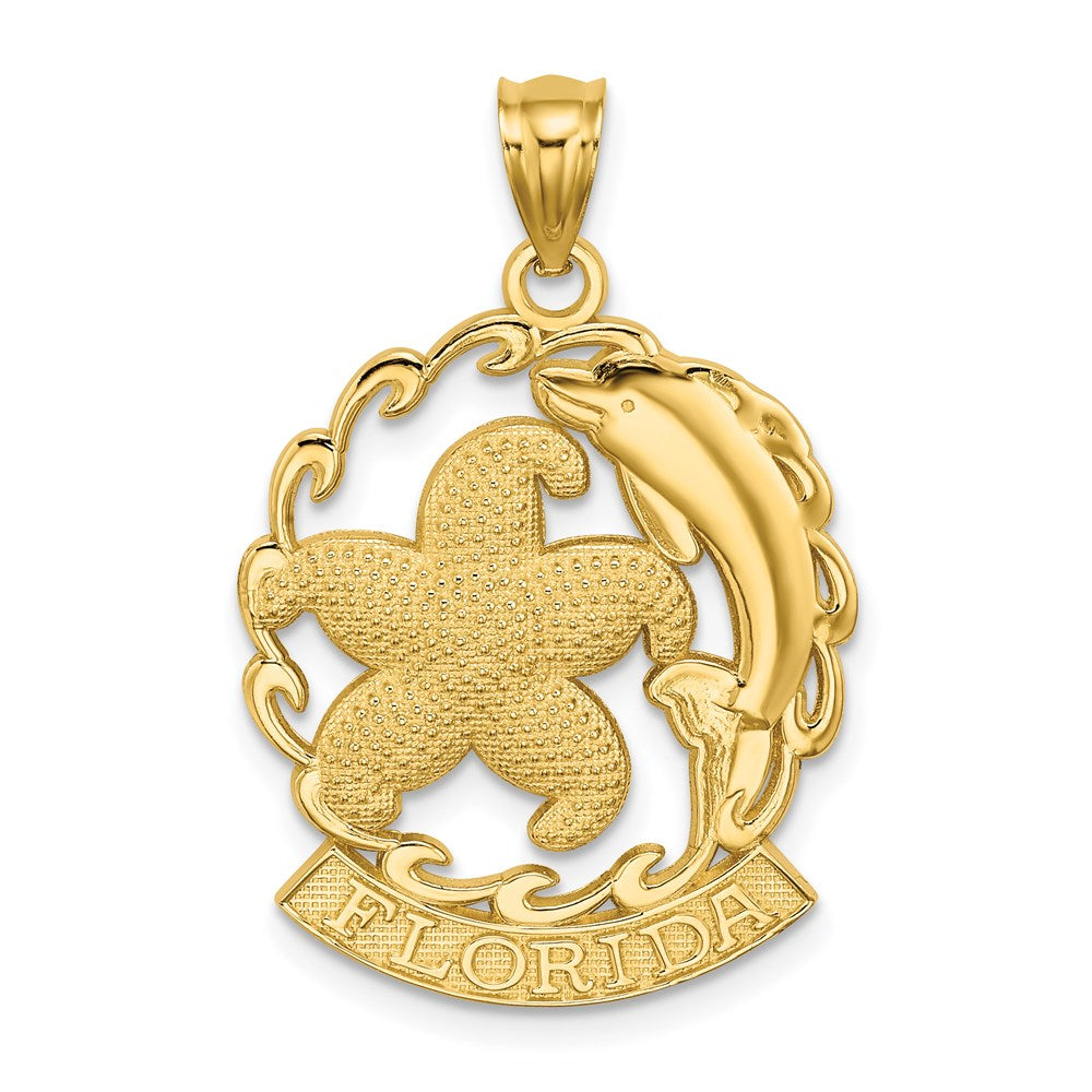 14k Yellow Gold 21.2 mm FLORIDA Starfish and Dolphin Wave Charm (3.48 grams)