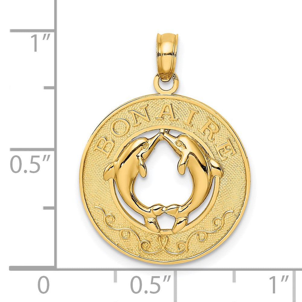 14k Yellow Gold 18.8 mm BONAIRE Circle w/ Dolphins Charm (1.97 grams)