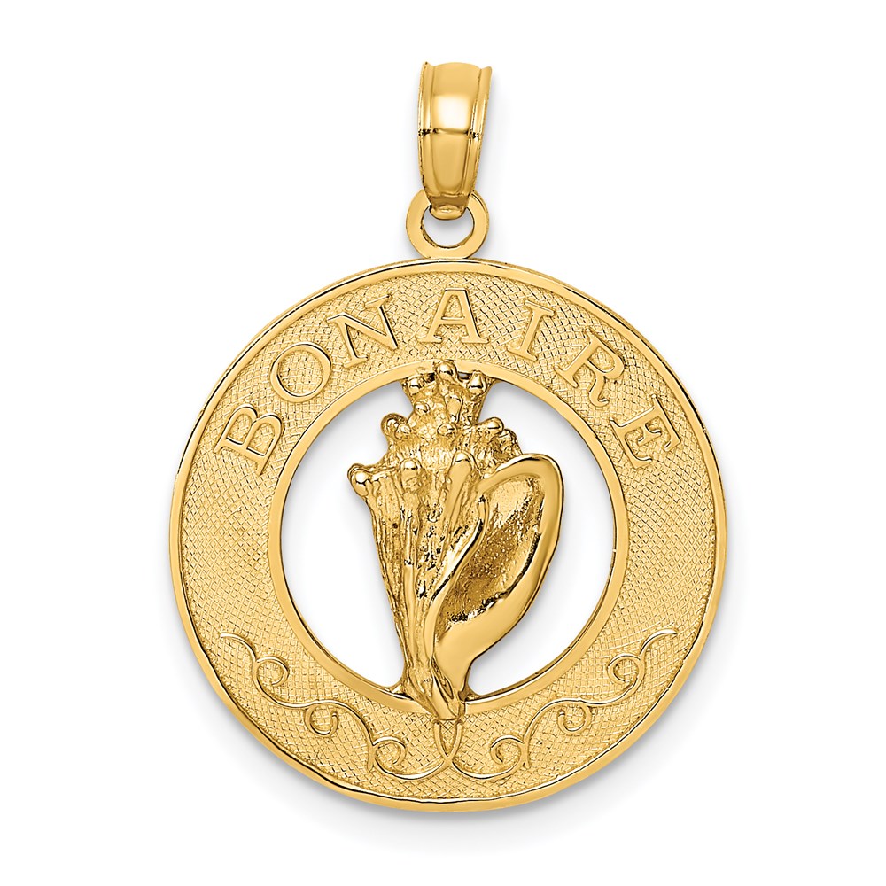 14k Yellow Gold 18.8 mm BONAIRE Circle w/ Conch Shell Charm (2.18 grams)