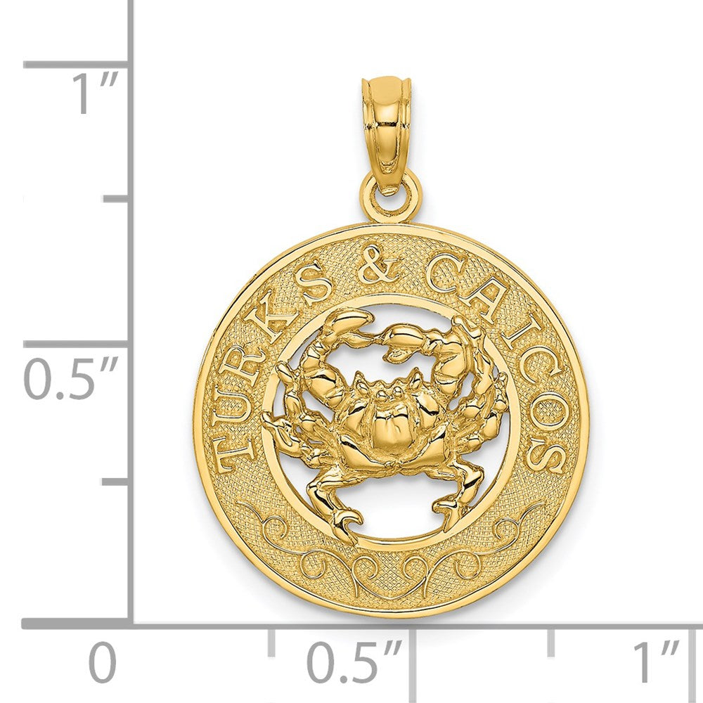 14k Yellow Gold 18.7 mm TURKS AND CAICOS Circle w/ Crab Charm (2.18 grams)
